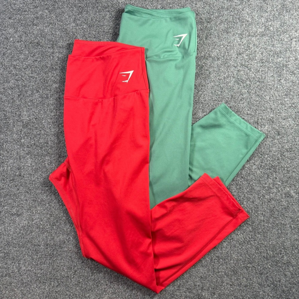 Gymshark Leggings Women XXL Red Green 2 Pack High Waisted Activewear Tights